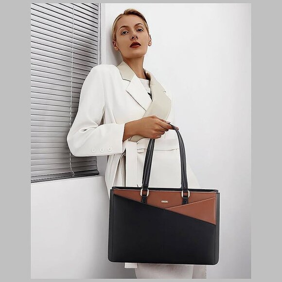 Laptop Tote Bag for Women, Office Work Bag Briefcase fit Black/Brown - Picture 2 of 7